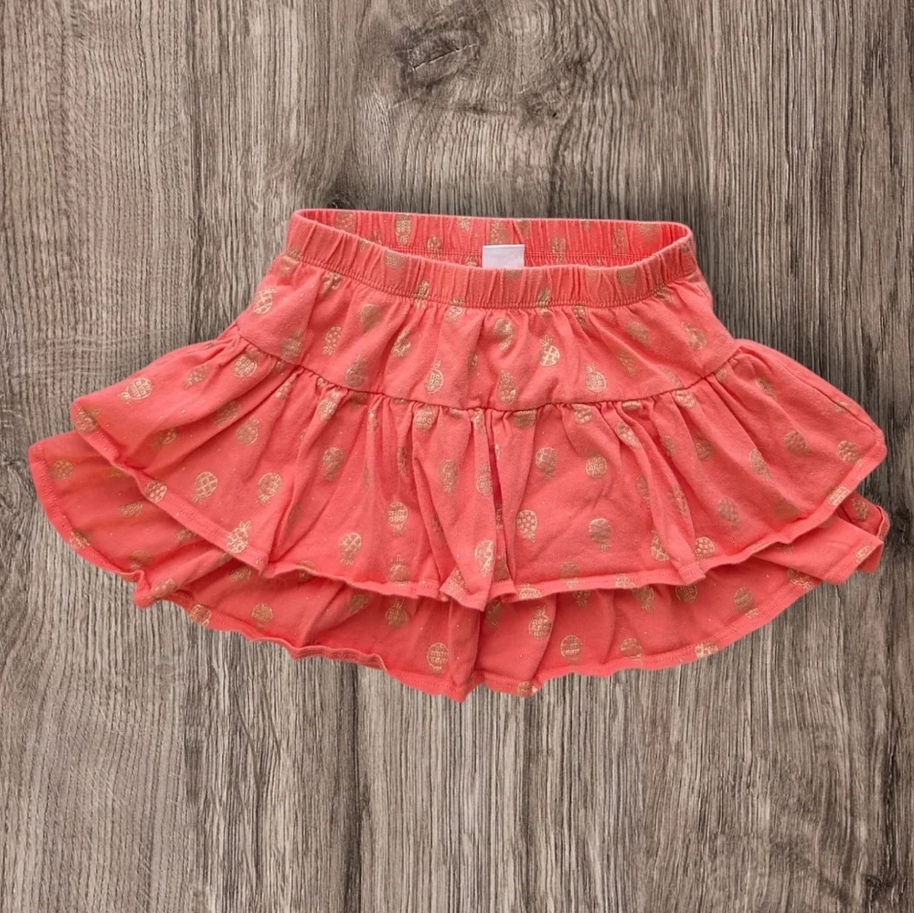 Gymboree Girls Coral Ruffled Skort with Gold Pineapple Print Cotton Size 6